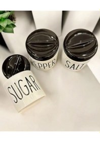 Resim 3 Lü Kavonoz Baharatlık Küçük Boy Beyaz / Siyah / Sugar /pepper / Salt / Kavonoz Seti Siyah Beyaz 