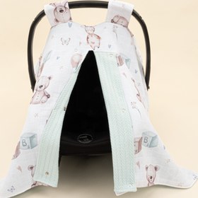 Resim Puset Örtüsü - Çift Taraflı - Dijital Baskı Muslin - Turkuaz Örgü - Sevimli Ayıcıklar 