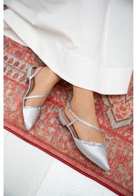 Resim Flipy Taşlı Fiyonklu Kadın Babet Gri Saten 