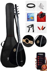 Resim Yonka B-145K Kısa Sap Ceviz Ağacı Siyah Kaliteli Gürgen Sap Saz Bağlama Seti 