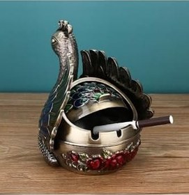 Resim Dekoratif Şık Metal Tavuskuşu Figürü Küllük, Bronz 