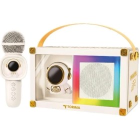 Resim Torima Bluetooth Hoparlör Rgb Işıklı Mikrofonlu Karaoke Astronot Figürlü Speaker KIDMIC-06 Beyaz 
