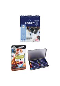 Resim Canson Mix Media Pad Çok Amaçlı Resim Defteri A5 200 Gr 20 Sayfa Lyra Aquacolor Pastel Boya 12 Renk 