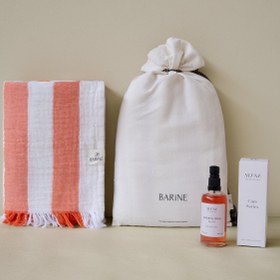 Resim Striped Gauze Peştemal ve Goddess Vibes Kuru Yağ Hediye Seti Turuncu, Taşıma Çantalı 