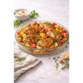 Resim PremiumPort Şık Yuvarlak Tepsi Borcam 26CM, Dayanıklı ve Kullanışlı Mutfak Gereci 