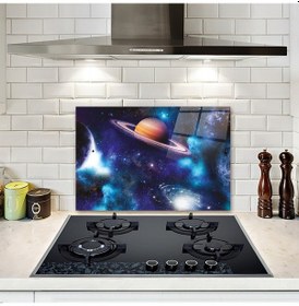Resim Decorita Cam Ocak Arkası Koruyucu Galaksi Desen - Renkli 40 CM x 60 CM 