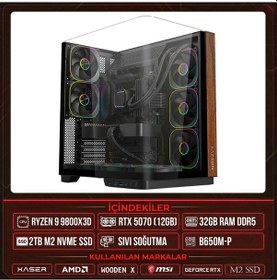 Resim Xaser WOODEN X170 R7-9800X3D 32 GB 2 TB M.2 NVMe SSD 12 GB RTX5070 Free Dos Masaüstü Oyuncu Bilgisayarı 