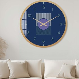 Resim Mavi - Cam Duvar Saati - 40 cm / Altın 