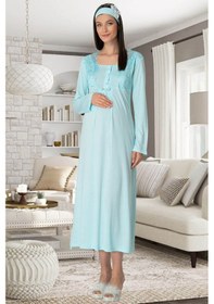Resim By Mecit Pijama Mecit 5343 Dantelli Turkuaz Hamile Lohusa Gecelik 