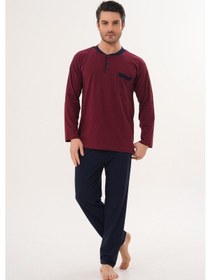 Resim Markalinda 3126 Bordo %100 Pamuk Büyük Beden Erkek Pijama Takımı Bordo 
