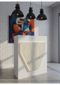 Resim Resital Ledli Karşılama Bankosu G-90 Cm Ofis Kasa Resepsiyon Masası Banko-001-1-8 