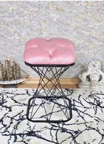 Resim Zafir Kare Siyah Boyalı Pembe Puf & Bench Puf Oturak - Bench - Ayak Ucu Oturak - Tabure - Makyaj Oturak Pembe 