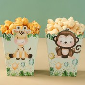 Resim 6 adet Kağıt Popcorn Kutusu, Jungle Hayvan Teması, Hipopotam Maymunu, Yeşil Orman, Jungle Safari, 1. Doğum Günü Partisi, Bebek Duşu, Occasio için 