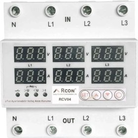 Resim Rcon Rcv 04 Ray Tipi Trifaze Akım Koruyucu Voltaj Koruyucu 63 A Sigorta 