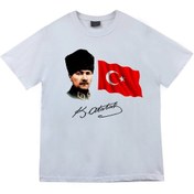 Resim fame-stoned Gazi Mustafa Kemal Atatürk Baskılı Unisex %100 Pamuk Beyaz T-shirt 