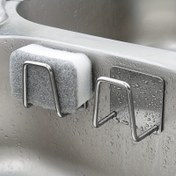 Resim 1 adet Paslanmaz Çelik Mutfak Lavabo Sünger Tutucu - Delme Gerektirmez, Çift saç tokası ile Duvara Monte Tasarım, Süngerler ve Küçük Araçlar için İdeal, Yüzeyleri Temiz Tutun, Süngerler ve Araçlar için 