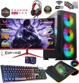 Resim Apphirex TC88X Ryzen 5 5500 16GB 512GB M2 SSD RX580 8GB 23.6' Curved Masaüstü Oyuncu Bilgisayarı Hazır Sistem 