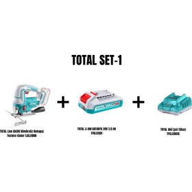 Resim Total Set-1 (Total Lion Akülü Kömürsüz Dekupaj Testere TJSLI1008+LI-ION Batarya 20V 2.0 Ah TFBLI2001+AKÜ Şarj Cihazı TFCLI2001E) 