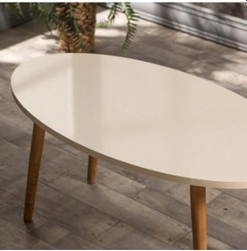 Resim Uslucan Alışveriş Orta Sehpa Ahşap Torna Ayak Elips Krem Çok Renkli 