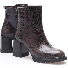 Resim Kadın Deri Bot Benekli Topuklu Fermuarlı Kahve Arvenna Kahverengi 