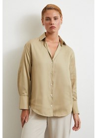 Resim Diagonal Desen Gömlek Bej Bej 