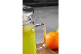 Resim 1100 ml Borosilikat Cam Sürahi - Paslanmaz Çelik Kapaklı, Isıya Dayanıklı, Şık ve Sağlıklı Tasarım 