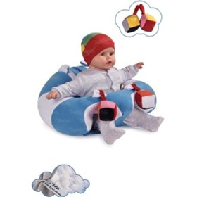 Resim Oyuncaklı Bebek Oturma Destek Minderi - Devrilmez Bebek Koltuğu - Büyük Bebek Oturağı Mavi Beyaz 