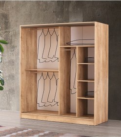 Resim Beenal Venüs Sürgülü Gardırop 200 CM - Lefkas Ceviz-Beyaz 