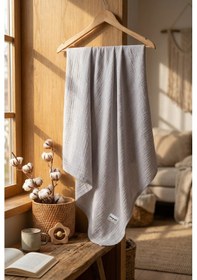 Resim 4 Katlı Müslin Bebek Battaniyesi Hafif Ve Yumuşak Dokulu Mevsimlik Çok Amaçlı Örtü 110x110 CM Açık Gri 
