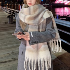 Resim 1 adet Şık Bayan Kışlık Sıcak Eşarp - %100 Polyester Taklit Yün, Püsküllü Kalın Örgü Şal, Nefes Alabilir ve Esnemez, Açık Hava İçin İdeal 