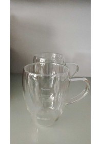 Resim Tantitoni Borosilikat Cam 2li Çift Cidarlı Kulplu Bardak Seti 350ml 
