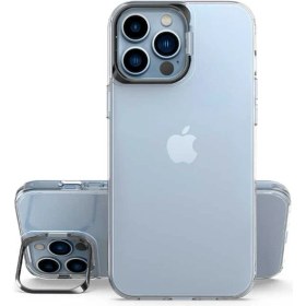Resim Nevarium iPhone 14 Pro Kılıf Şeffaf Lens Metal Standlı Skuba Silikon 