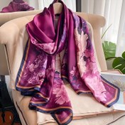 Resim Şık Kadınlar için Büyük Mor Çiçekli Polyester Eşarp 