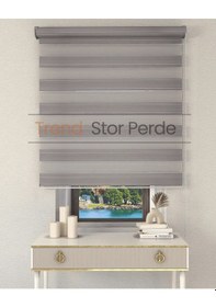 Resim Geniş Plise Gri Etek Dilimsiz Zebra Stor Güneşlik Perde Gri 