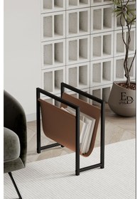 Resim Coral Koltuk Yanı Dergilik , Gazetelik , Kitaplık, Siyah Metal - Taba Deri 