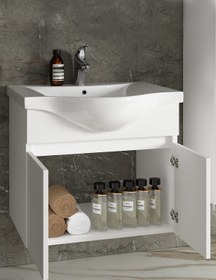 Resim ÖZCEDEN Yıldız 65 cm Beyaz MDF Seramik Lavabolu Asma Banyo Alt Dolabı 