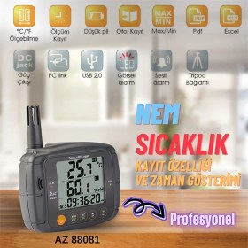 Resim Sevgift Az 88081 Profesyonel Sıcaklık ve Nem Ölçer | Kayıt Özellikli 