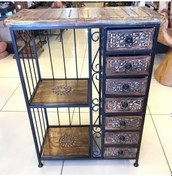 Resim Ahşap Ferforje Oymalı Dresuar Etajer 7 Çekmeceli 60x29x80 Cm. Siyah 