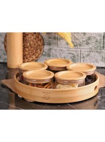 Resim Bambum Duo 300ML 5'li Tepsili Bambu Silikonlu Kapaklı Hava Aldırmaz Cam Kahvaltılık 