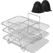 Resim Ninja Hava Fritöz Rafı Air Fritöz Çok Katmanlı Çift Sepet Hava Fritöz Paslanmaz Çelik Izgara Rafı Pişirme (Yurt Dışından) 