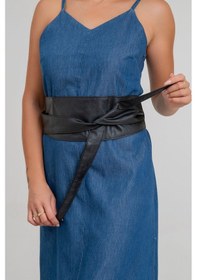 Resim Kadın Bağlamalı Suni Deri Kemer Siyah 