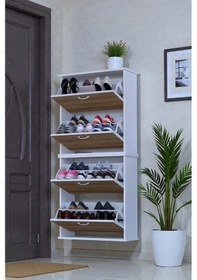 Resim Eliusta Berrak Meşe 8 Bölmeli Ayakkabılık 72 Cm Genişlikte Duvara Monte 72x156x26 Cm Ayakkabılık Meşe 