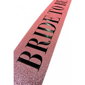 Resim Marsilyan Pembe Üzeri Siyah Büyük Bride To Be Yazılı Simli Işıltılı Kuşak Kemer 10 cm Genişlik (K95) 