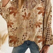 Resim Kadınlar için Akçaağaç Yaprak Baskılı Omuz Üstü - Rahat, Şık ve Tatil, Bahar/Yaz Koleksiyonu için Mükemmel, Uzun Kollu, Bol Kesim, Bej, Rahat Giyim|Şık Omuz Üstü| Yapı, Omuz Üstü 