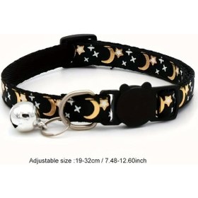 Resim Siyah Karanlıkta Parlayan Ay Yıldız Desenli Ayrılıkçı Kedi Tasması, Emniyet Tokalı Ayarlanabilir Kedi Kolye 