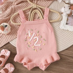 Resim Kız Bebek Sonbahar ve Kış Günlük Yarı Harf Jakar Yarı Yılık Sling Üçgen Jumpsuit 