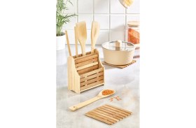 Resim Bambu 9 Parça Kaşıklık Seti, Kaşık ve Nihale Düzenleyici, Şık ve Kullanışlı Tasarım 
