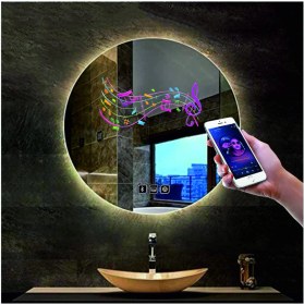 Resim Dnr-Mirror90 Cm Bluetoothlu Buğu Yapmayan Dokunmatik Tuşlu Günışığı Ledli Yuvarlak Banyo Aynası 