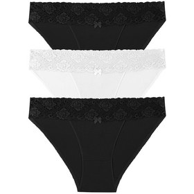 Resim Suwen 3 Lü Dantel Koton Slip Külot St00476011056 Siyah - Ekru 