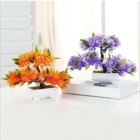 Resim Kırmızı 1 Adet Yapay Saksı Bitki Çiçek Ağacı Ev Ofis Bahçe Bonsai Dekor Süsleme 